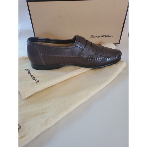 Santoni Mens Slip On Low Heels Loafer Shoe Leather Brown Size 9 US main image 7